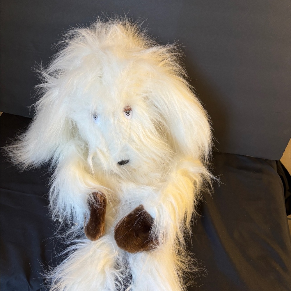 White Fluffy Dog Puppet Stuffed Animal Toy Plush White w Brown Paws Floppy Ears - Picture 3 of 7